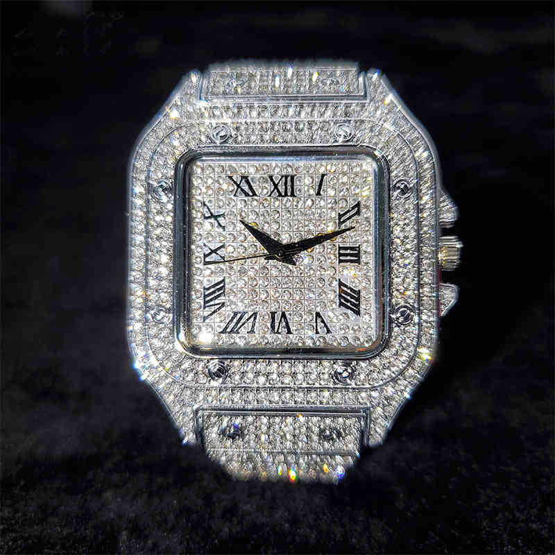 

Iced Out Square Men Watches Top Brand Luxury Full Diamond Hip Hop Watch Fashion Unltra Thin Wristwatch Male Jewelry 2021, Gold