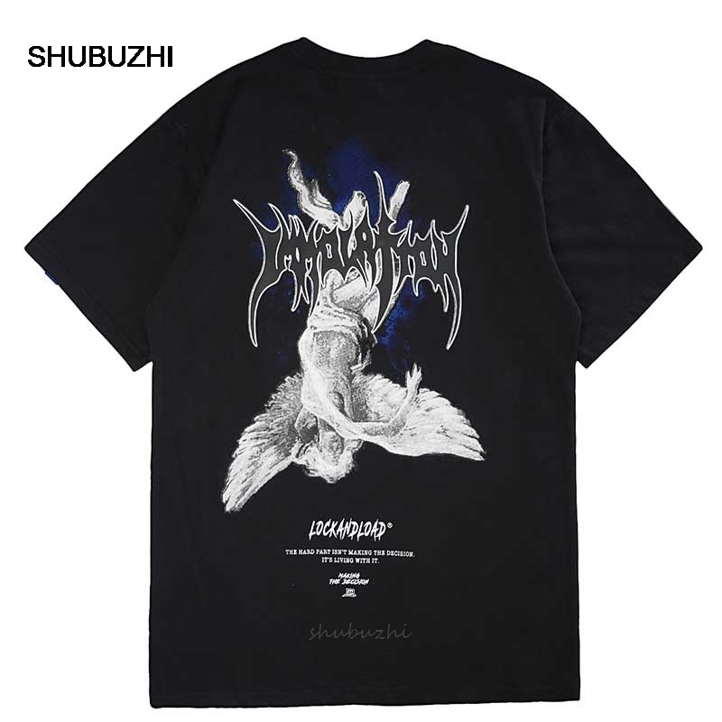 

UNSETTLE Harajuku T-shirts Summer Men/Women Hip Hop Funny Print Fallen Angel Tshirt Streetwear t shirts Short Sleeve Tops 220419, Black
