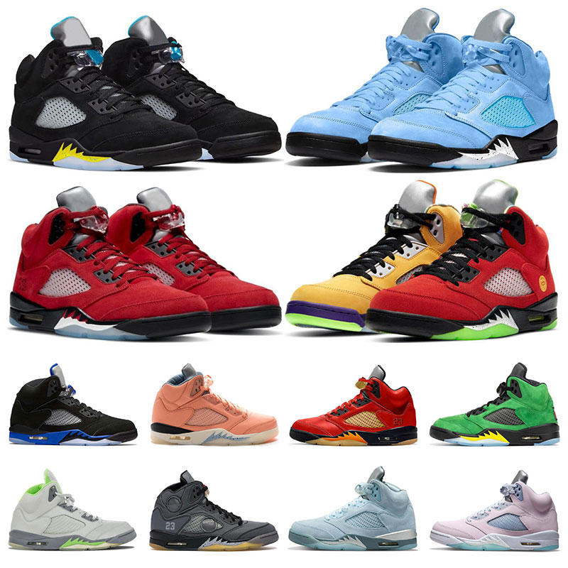 

5 Men sneakers basketball shoes Racer Blue UNC Green Bean Easter Alternate Grape Fire Red Suede Sail 5s mens outdoor sports trainers, 10 what the