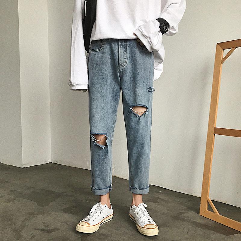 

Men' Jeans Spring Autumn 2022 Fashion Ripped Denim Men' Loose Pants Casual All-match Handsome Teenagers Long PantsMen, Blue