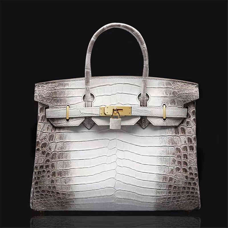 

Designer Herme Handbags Thai Pure Crocodile Skin Women's Bag Leather Himalayan White Style Luxury birkiin Have MHYT, 30 white gold buckle