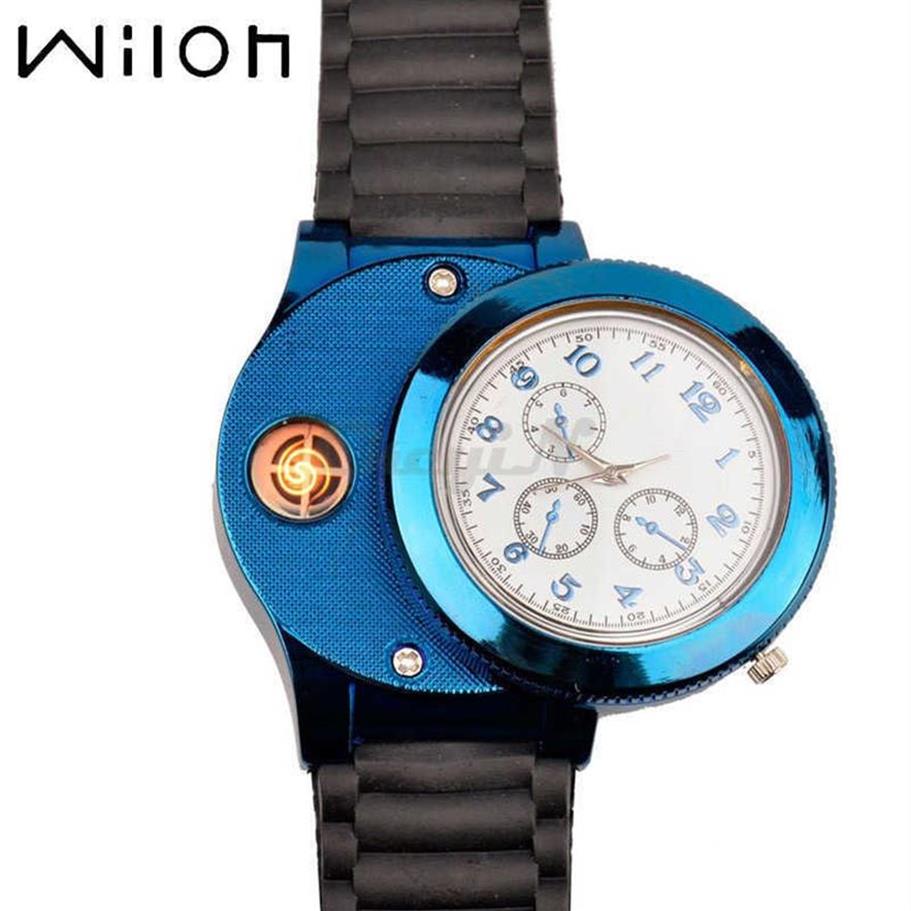 

1pcs Fashion Casual Sport Wristwatch USB Lighter Watches Silicone strap Quartz Watch Men Women Jelly USB Cigarette Lighter F772 H1297D, Gold no gift box