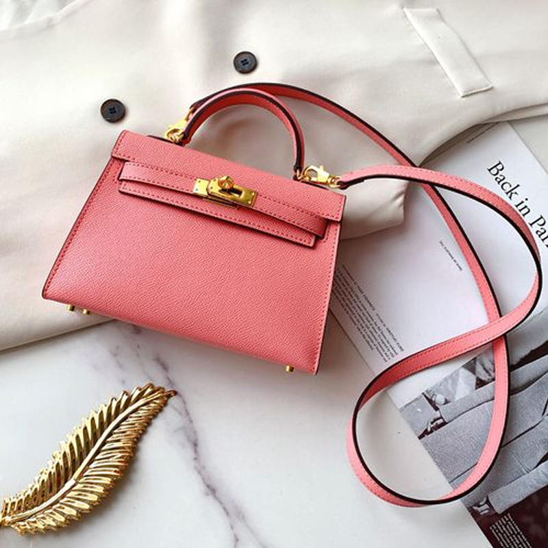 

Luxury Designer Crossbody Bag 2022 New Fashion Kellies Gen 2 Mini Pink 19/22cm Fashion Ladies One Shoulder Hand Lettering Leather Metal Accessories Silk Scarf, Box