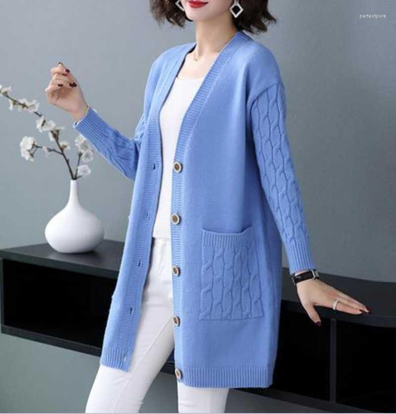 

Women' Knits & Tees 2022 Autumn Knitted Cardigan Women Sweater V Neck Solid Vintage Loose Knitwear Ladies Tops Single Breasted Casual Cloth, Black