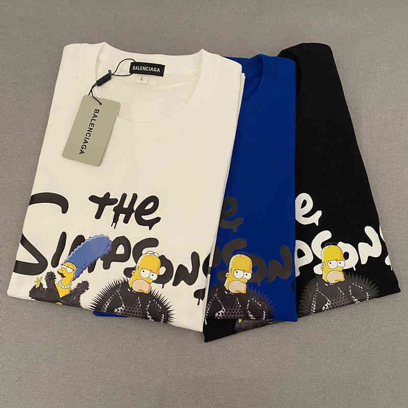 

0L7I 2022 spring / summer Paris same Simpson printed letters cotton short sleeve women' casual loose men' and T-shirt, White short sleeve - simper print