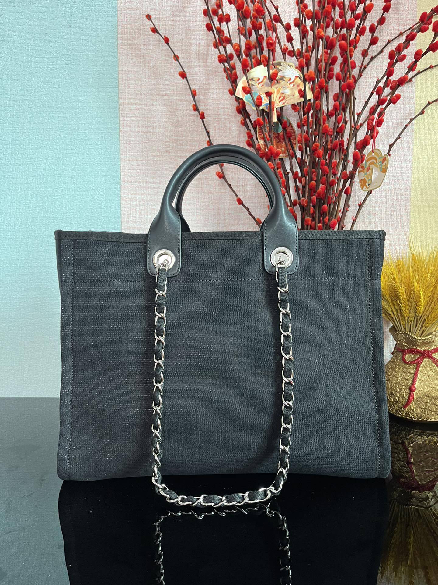 

Classic Deauville Denim Bags Chain Tote Sandbeach Wool Felt Designer Canvas Shopping Bag Leather Chains Handbag Luxurys Womens embroidery pattern, 13