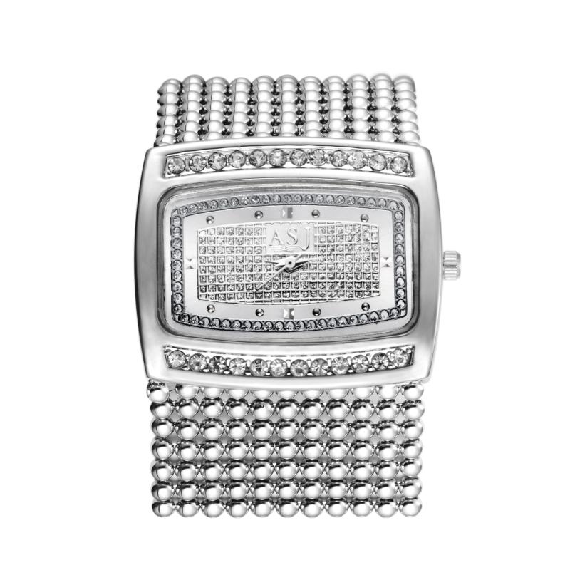 

Wristwatches Fashion Gold/Silver Diamante Case Alloy Quartz Watch Women Rhinestone Watches Dress , Drop