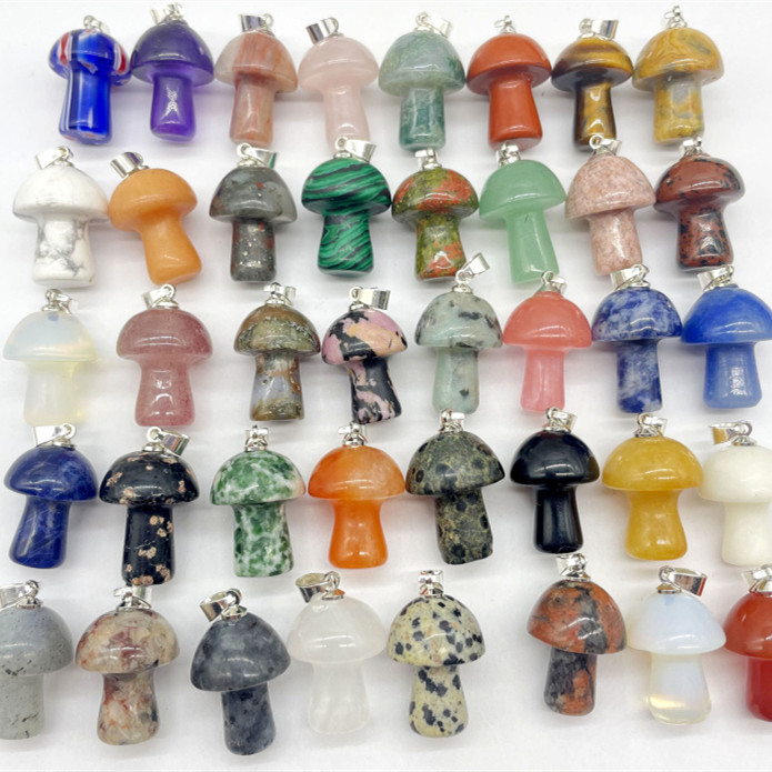 

Natural Crystal Stone Mushroom Charms Rose Quartz Amethyst Opal Pendant for DIY Jewelry Making Necklace Accessories Wholesale