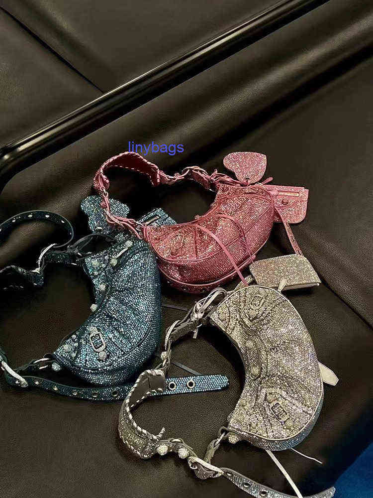 

Designer bags balencig Bag 2022 spring and summer new women's Little Red Book same fashionable Spice Girl diamond studded motorcycle PECX, Blue