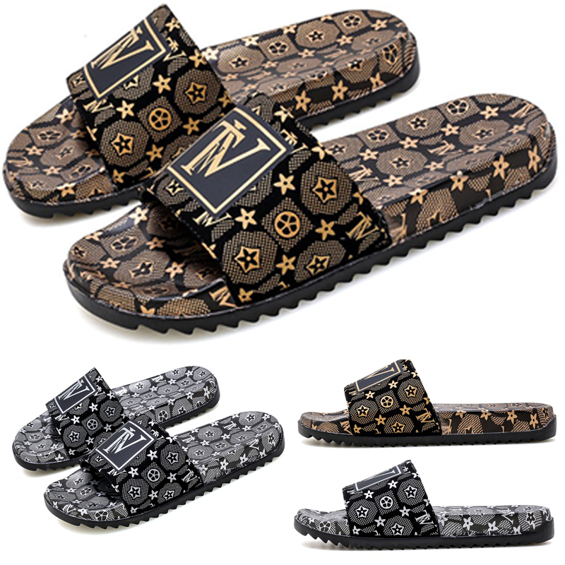 

Luxury brand designer Classical Men slides Women Sandals Shoes Slippers pattern Print gold silver Slide Summer Wide Flat Lady Sandal Slipper Large size 36-49, 2020 gold