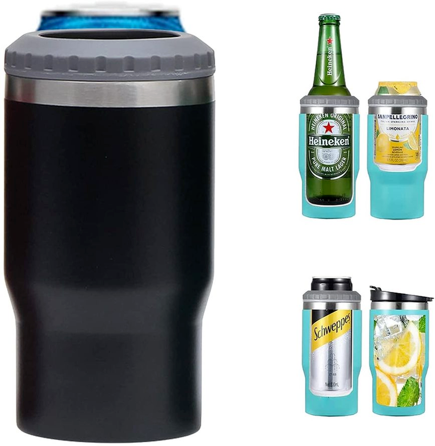 

4 in 1 14oz Coffee Cups Tumbler 304 Stainless Steel 12oz Slim Cold Beer Bottle Can Cooler Holder Double Wall Vacuum Insulated Drink Mug Cans Bottles With Two lid sxa27