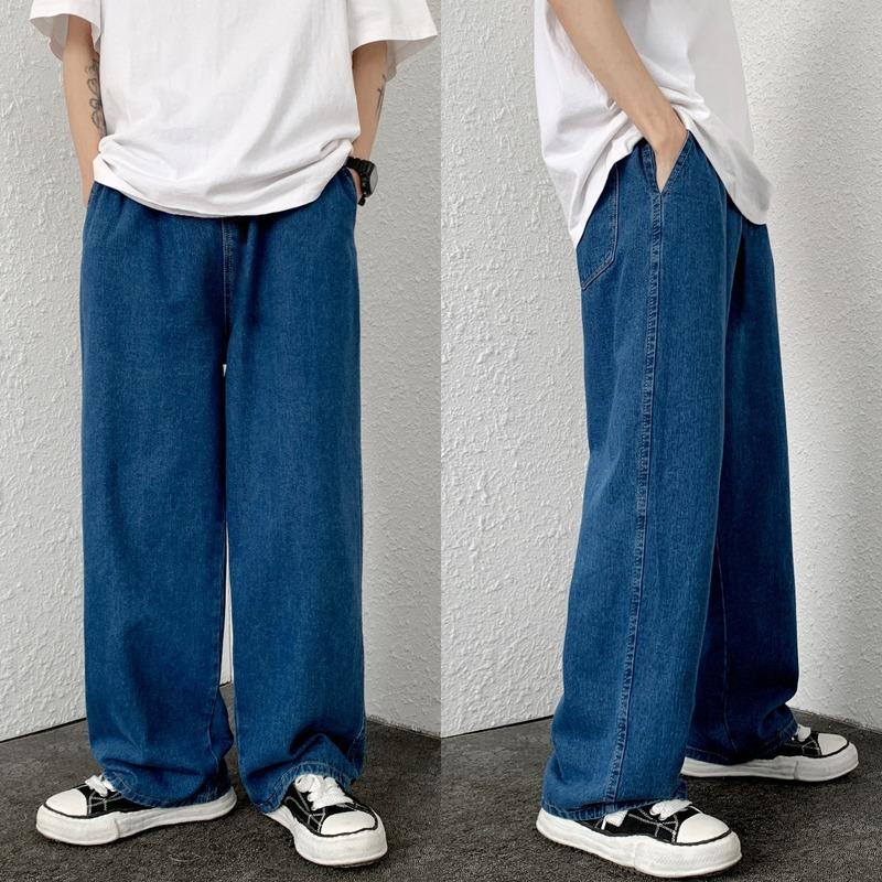 

Men's Jeans Men's Denim Pants Fashion Loose Wide Leg Casual Streetwear Printed Cross Trousers Pure Cotton Baggy Men JeansMen's, Light blue