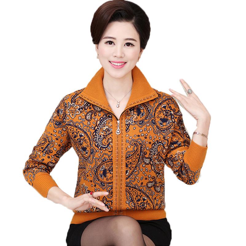 

Women's Knits & Tees Middle-Aged Elderly Cashmere Sweater Spring Autumn Knitted Cardigan Jacket Large Size Casual Zipper Outerwear Female To, Yellow