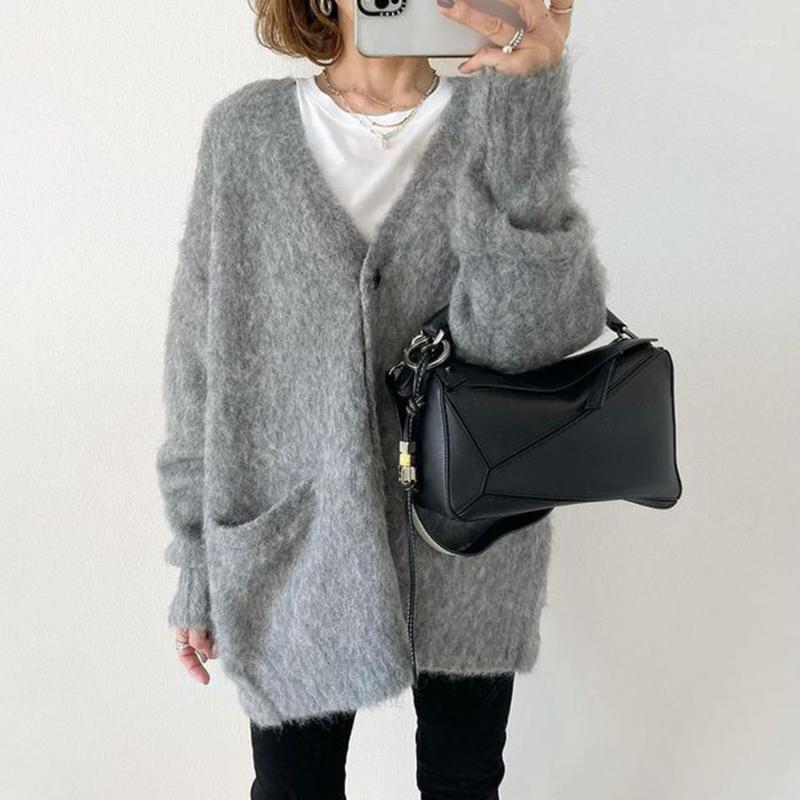

Women's Jackets Women Overcoat 2022 Spring Solid Color Cardigan Ladies Elegant V Collar Coat Long Sleeve Single-Breasted Jacket With Pocket, Gray