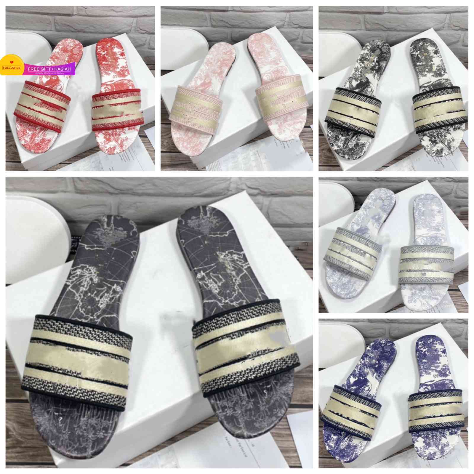 

2022 2022 Designer Flat Slippers Women Paris Embroidered Artistical Leather Sole Summer Flip Flops Mule Ladies Beach Travelling Party Daily, Pink