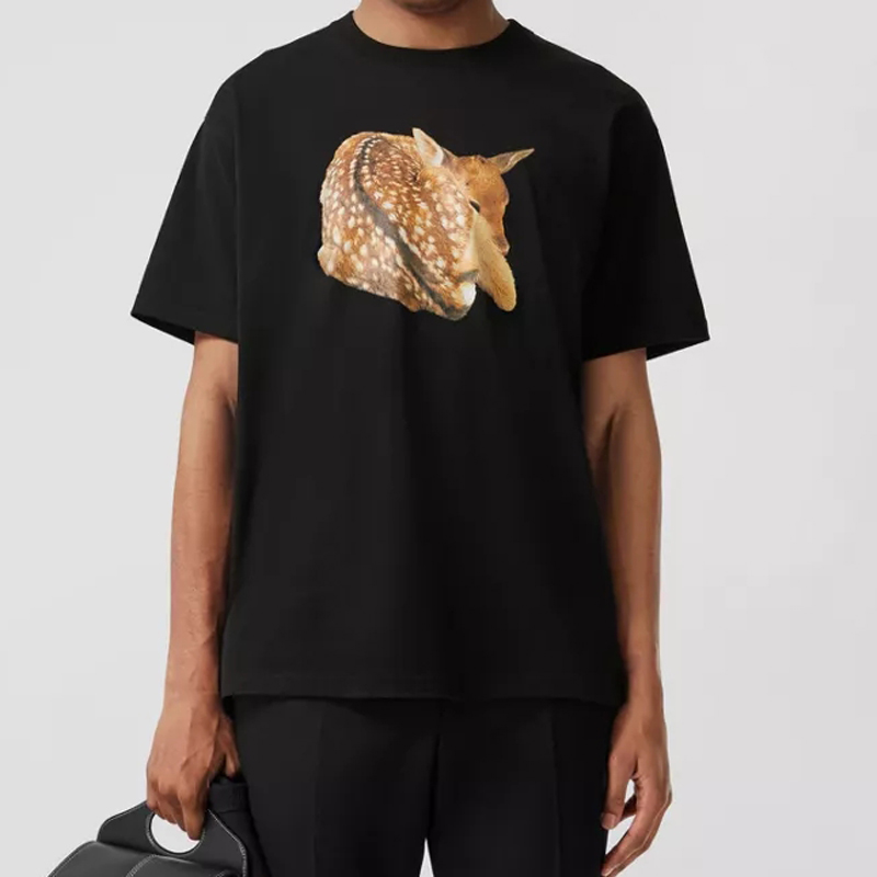 

Deer printed Tee Fashion highstreet Man Women short sleeve T-shirt Oversize Style summer FZTX1106, Black