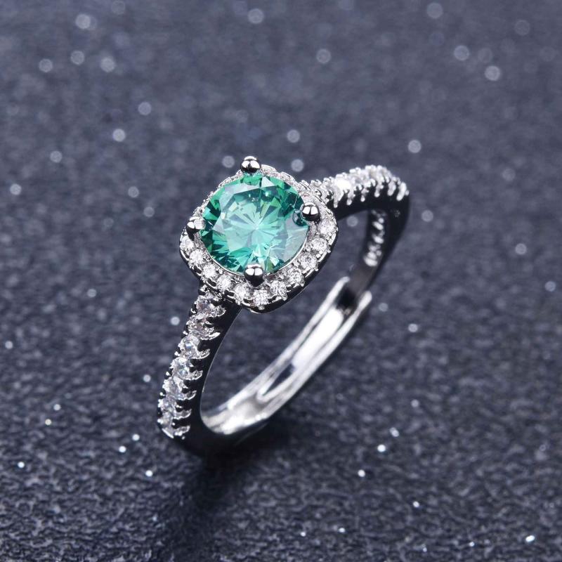 

Cluster Rings Simple Female Inlay Small White Zircon Green Stone Ring Silver Color Love Wedding Fashion Promise Engagement For Women
