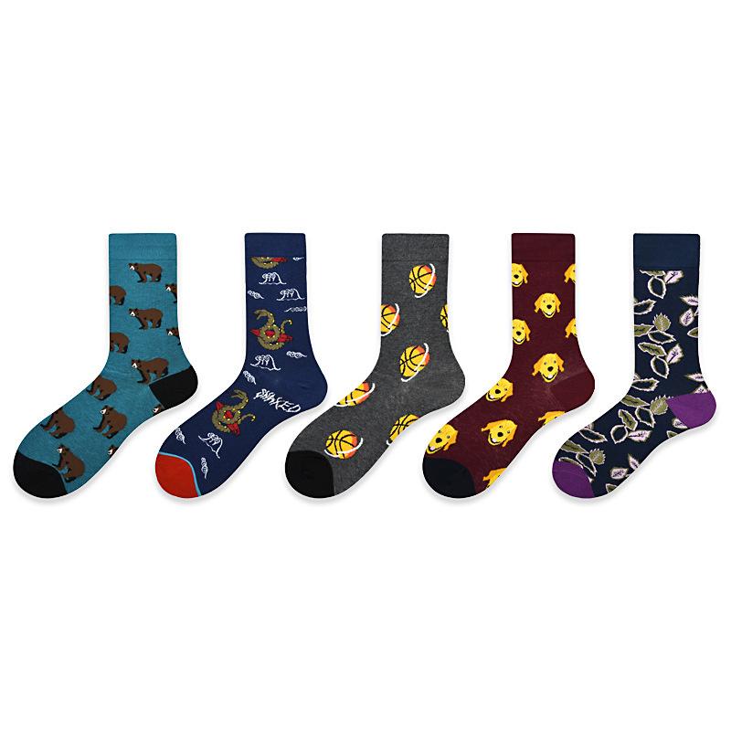 

Men's Socks 1pairs Hiphop Men Harajuku Happy Fashion Funny Animal Bee Ostrich Printing Street Causal Skateboard, Black