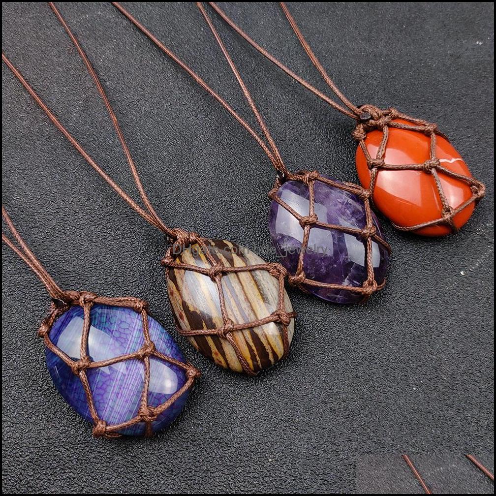 

Pendant Necklaces Healing Knitting Woven Oval Stone Blue White Amethyst Crystal Quartz Necklace Rope Chains For Men Wome Dhseller2010 Dh89U