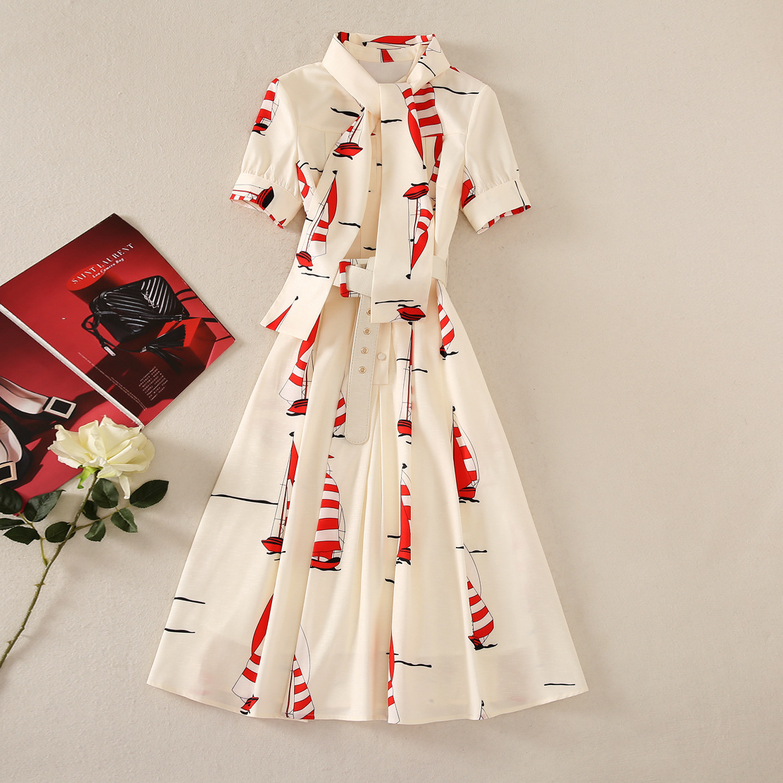 

512 2022 Runway Dress Crew Neck AShort Sleeve Empire Brand Same Style Dress Flora Print High Quality Womens Clothes AS, Customize