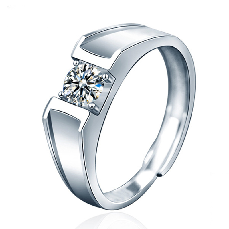 0.5ct 5.0mm D color VVS1 Heart and Arrow Cut Round Moissanite men ring Engagement Ring Solid 9K gold and Silver