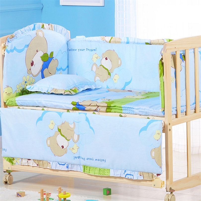 

6pcsset Baby Crib Bumpers Child Bedding Set Cartoon Cotton Baby Bed Linens Include Baby Cot Bumpers Bed Sheet Pillow ZT57 220531, Olive colour