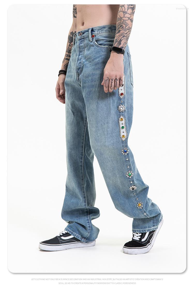 

Men's T-Shirts Japanese Retro Fashion Brand Jewelry Embroidered Light Blue JeansMen's Bles22