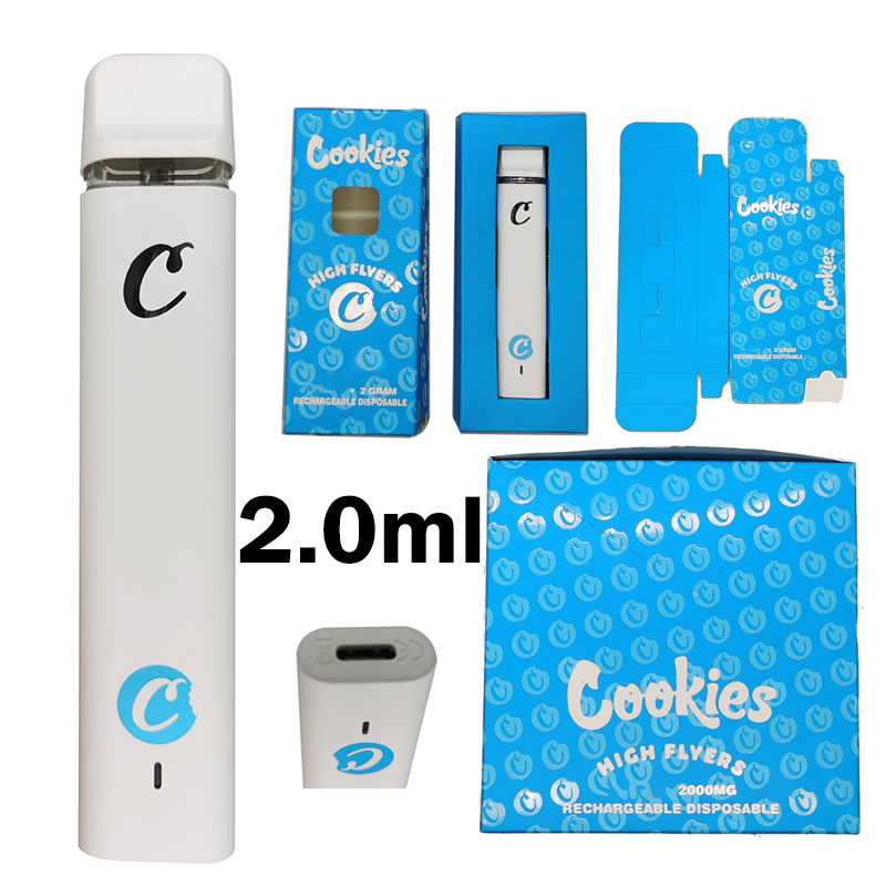 

Cookies Disposable Vapes Pen Cartridges E Cigarettes 2.0ml Pods Snap on Mouthpiece 350mah Rechargeable Battery Cartridge Starter Kits High flyer Package