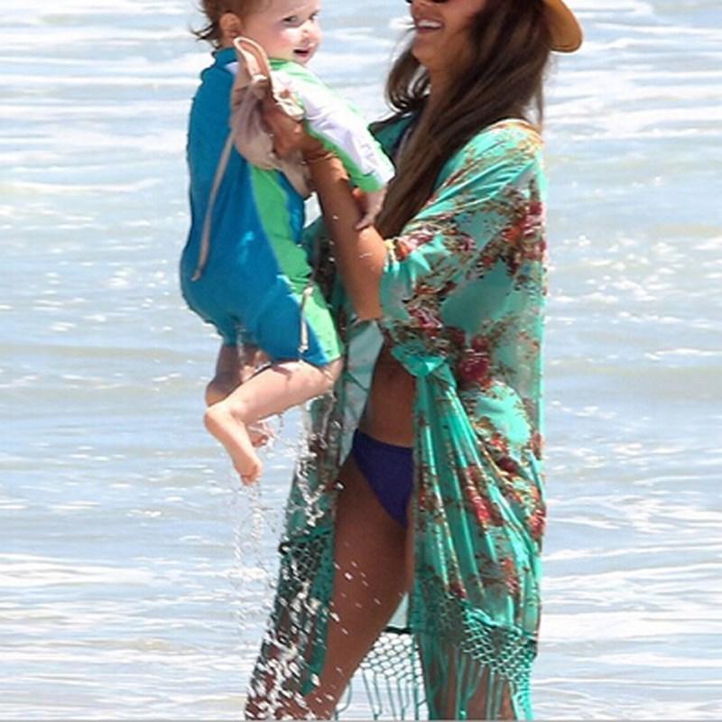 

Print Floral Brand Blouse Summer Chiffon Beach Cover Up Sexy Swimsuit Wear Women's Blouses & Shirts, As pic