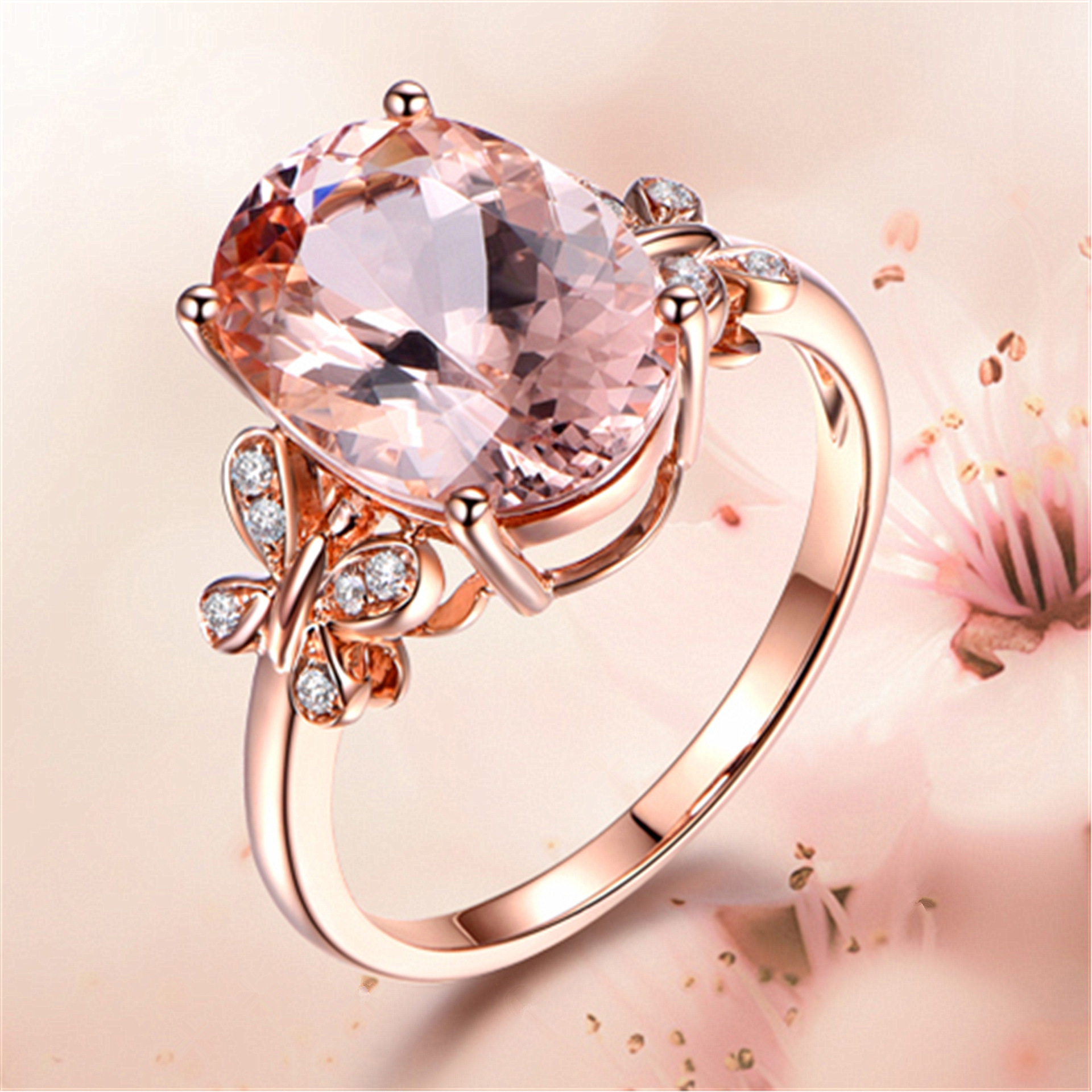 

Exquisite and Luxurious Butterfly Morganite Pink Diamond Rings 18K Rose Gold Plated Diamond Rings Colorful Jewelry Rings Women's Party Gifts