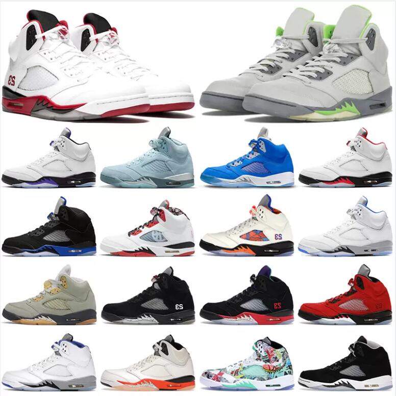 

High Quality Jumpman 5s basketball shoes men women Concord Fire Red Racer Blue 5 Shattered Backboard Jade Horizon Green Bean mens sports trainers sneakers, Shoes (42)