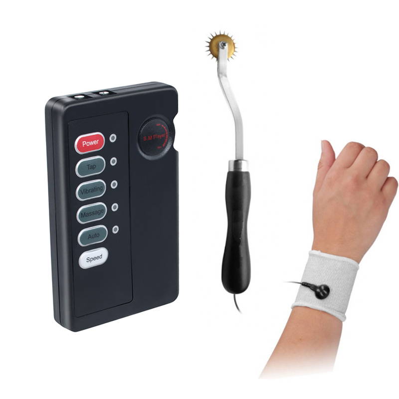 Le kit E-Stimulation Pinwheel Stimulateur de choc électrique Tickler Electro Menottes Roue dentée Esclave Bdsm Pour Couple Jeu adulte 220726
