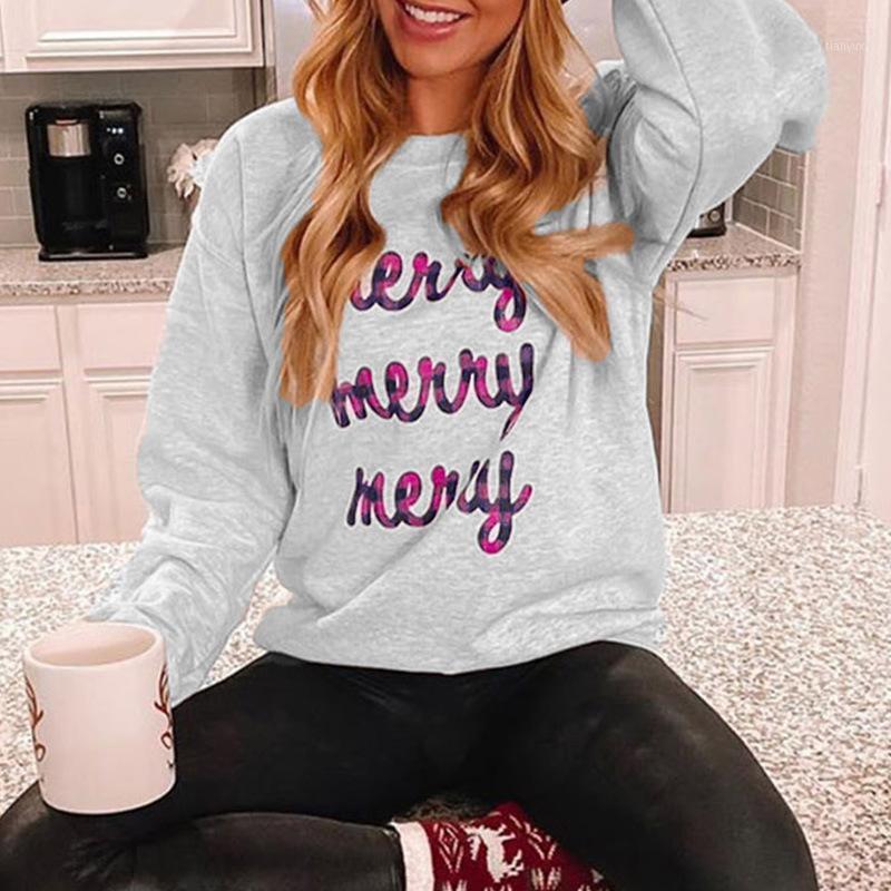 

Casual Christmas Style Sweatshirt Women Lattice Letter Pattern O-Neck Long Sleeve Pullovers Lady Tops Clothing Female Hoodie Women' Hoodies, Gray