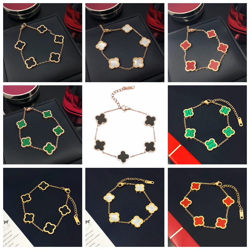 

Fashion 18K Rose Gold Plated Clover Charm Bracelet Luxury Brand Jewelry for Women Gift