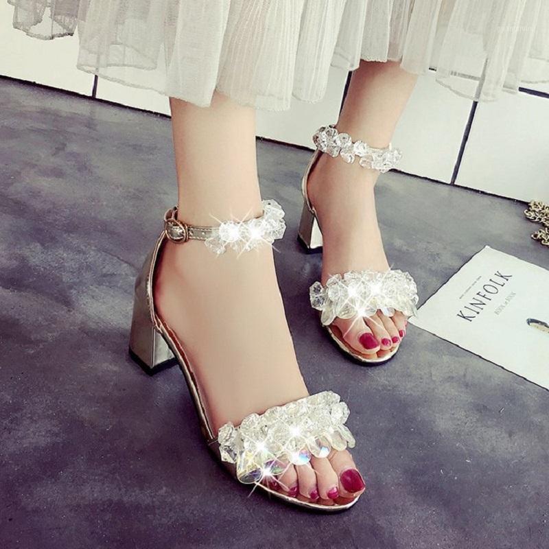 

Sandals 34 36 38 39 Womens Square Heel Elegant Sandles Fashion Woman Shoos Female Rhinestone Rome Wedges Summer 2022 Lady Beach Shoe, Silver