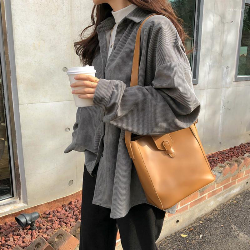 

Women' Knits & Tees Autumn Corduroy Shirt Korean Simple Lapel Single Breasted Solid 2022 High-quality Long Sleeved Depe22, Beige