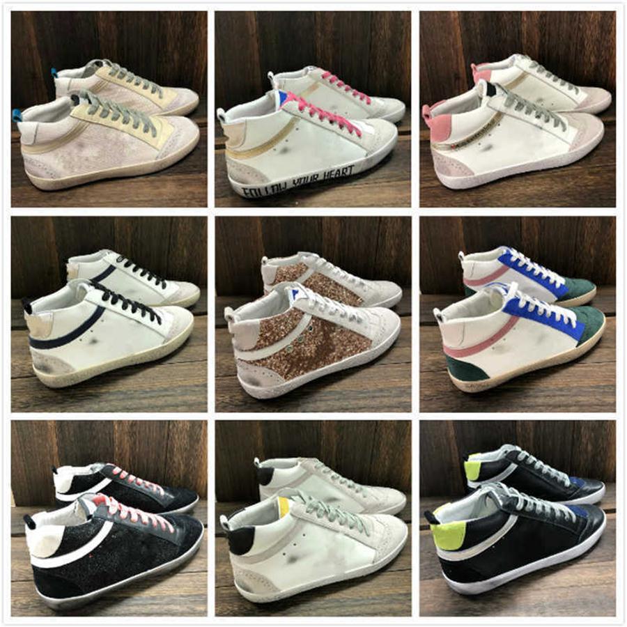 New release Golden Mid Star Sneakers High-top style Women Shoes fashion Italy pink-gold glitter Classic White Do-old Dirty Designe342k mcl