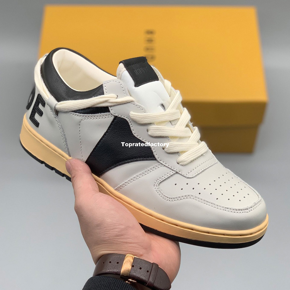 

RHUDE Rhecess Distressed Leather Sneakers for Mens Skates Shoes Men Skate Shoe Women Sneaker Womens Casual in Black, 4 36-45