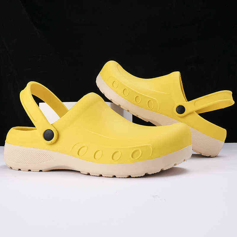 

Sandals Chef Shoes for Men Summer Anti-slip Kitchen Comfortable Garden Clogs Waterproof Sandal Plus Size Beach Platform 220412, Yellow