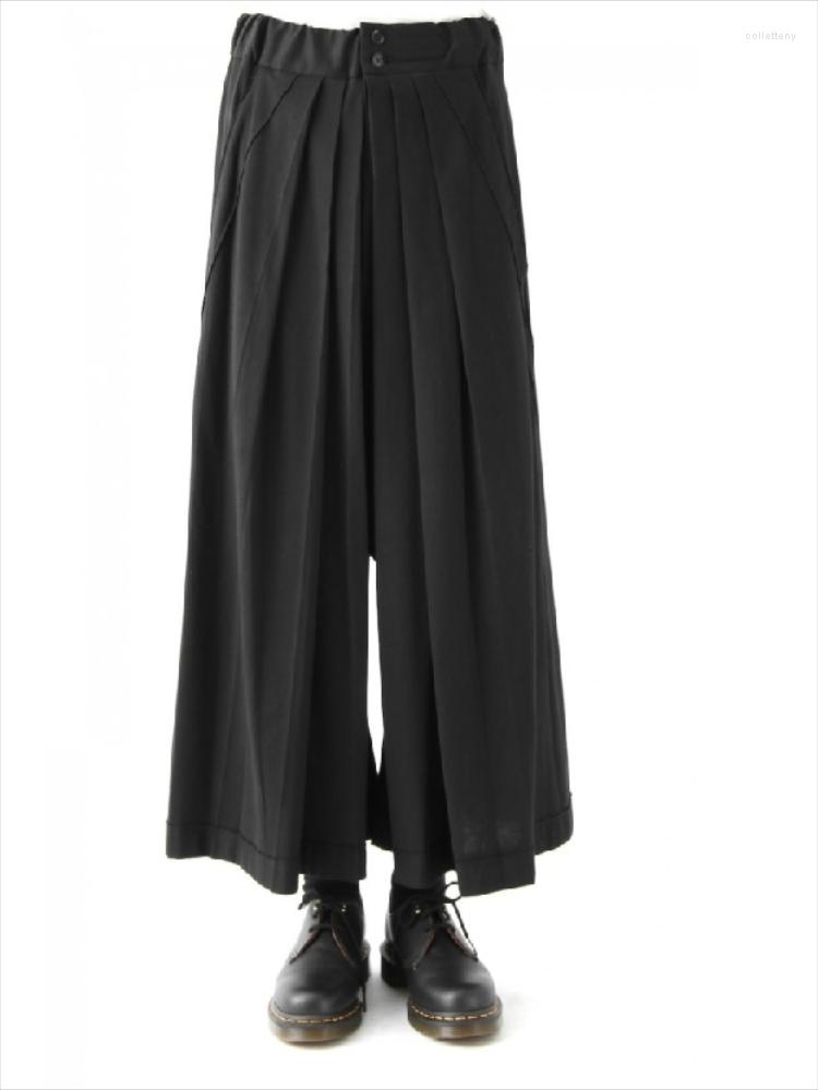 

Men' Pants Men' Casual Wide Leg Skirt Spring And Autumn Black Pleated Super Loose Fashion Temperament Stylist PantsMen