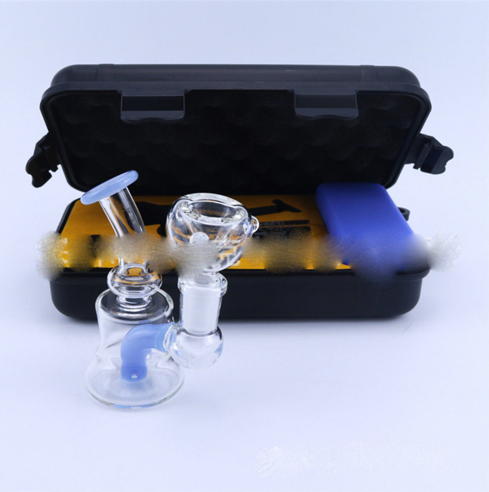 

smoking set 4" Glass bong mini bubbler Kit water pipe hookahs dab rig with 14mm bowl and quartz banger Silicone bongs gift box set