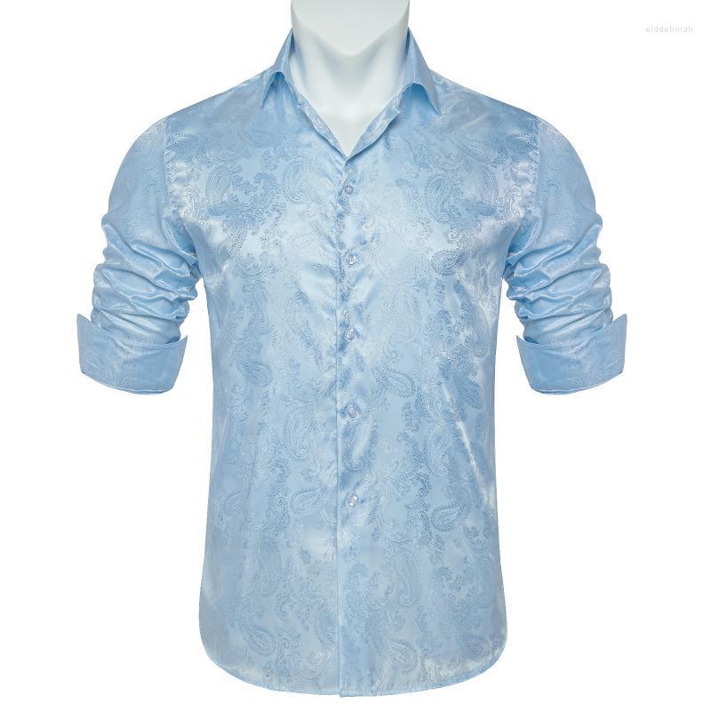 

Men' Casual Shirts Luxury Blue Paisley Silk For Men Long Sleeve Dress Shirt Slim Fit Male Social Designers ClothingMen' Eldd22, Yc-2304