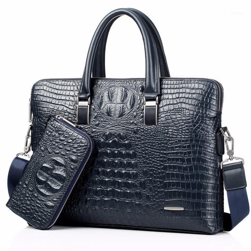 

Briefcases Blue Crocodile Genuine Leather Laptop Male Top-handle Men Messenger Bags Alligator Shoulder Tote Masculina Vintage Briefcase, Black