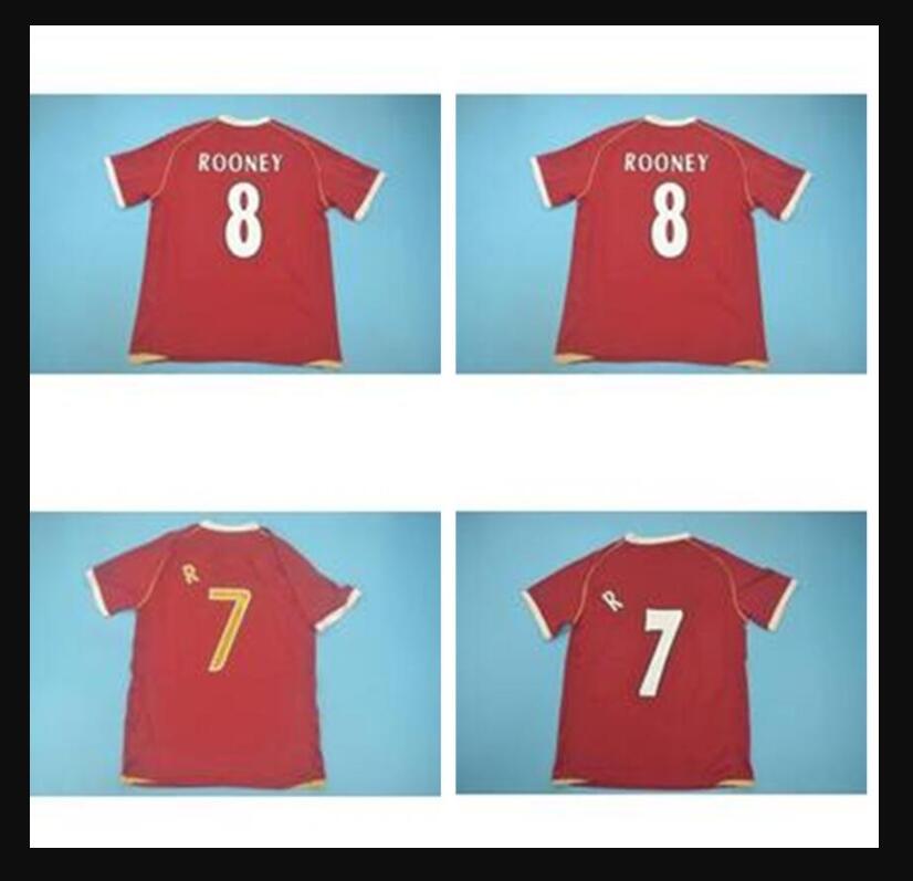 Manchester 2006 2007 Rooney Giggs 06 07 Retro Soccer Jersey Classic Antique Football Shirt with Patch Golden Font S-2xl