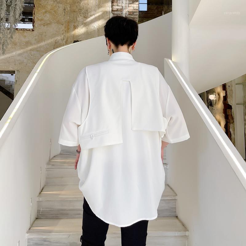 

Men's Casual Shirts Mens Fashion Design Summer Half Sleeve Pure Color Shirt Youth Causal Loose Tops G5, Black