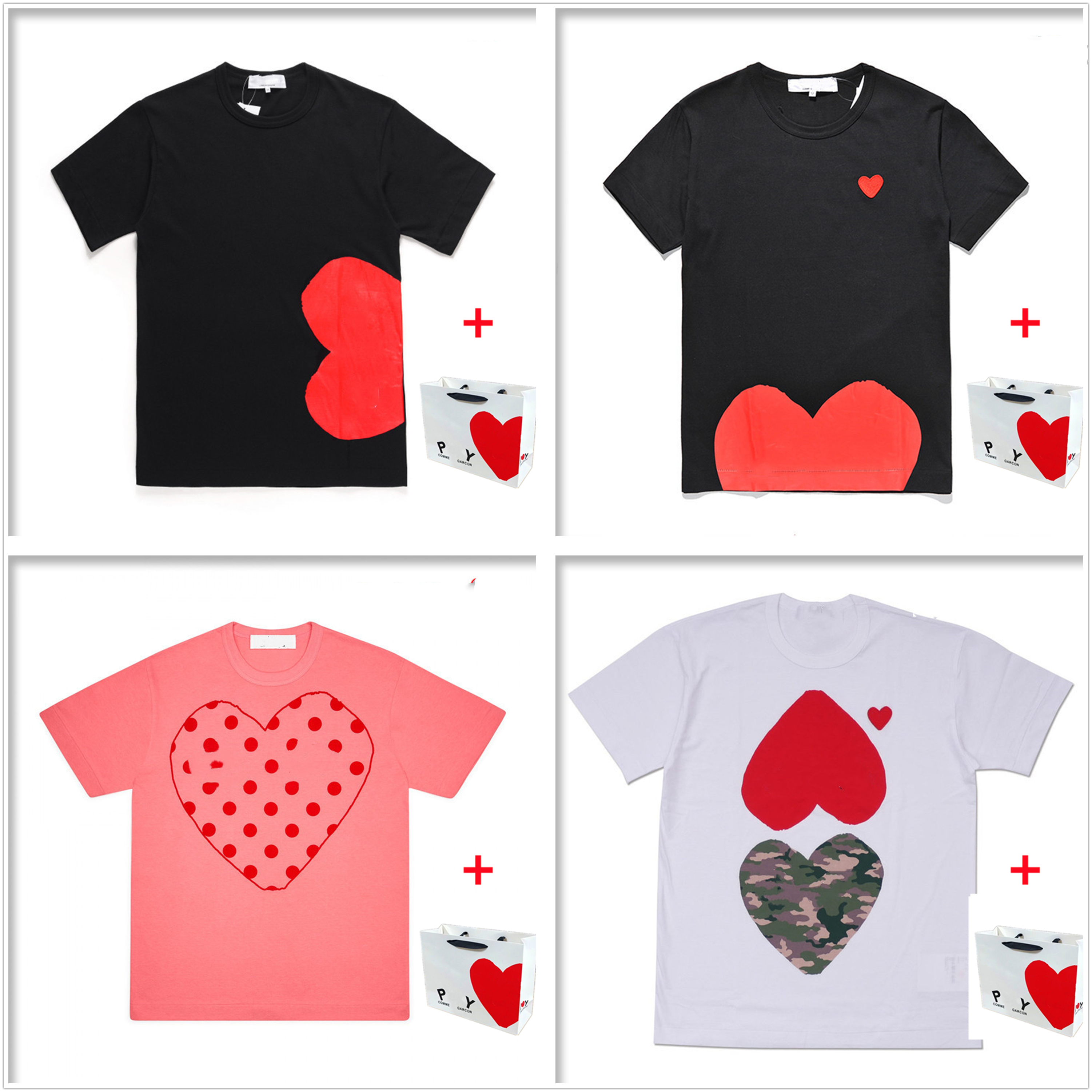 

Men T-Shirts women t shirt high-quality Tee Japanese cotton short-sleeved embroidered red heart big love print smiley face couple bottoming collection C01, 1pcs buttons