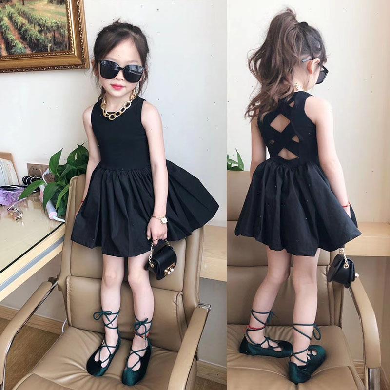 

3 4 5 6 7 8 Years Baby Girl Dress Summer Fashion Black Cotton Princess Kf1027