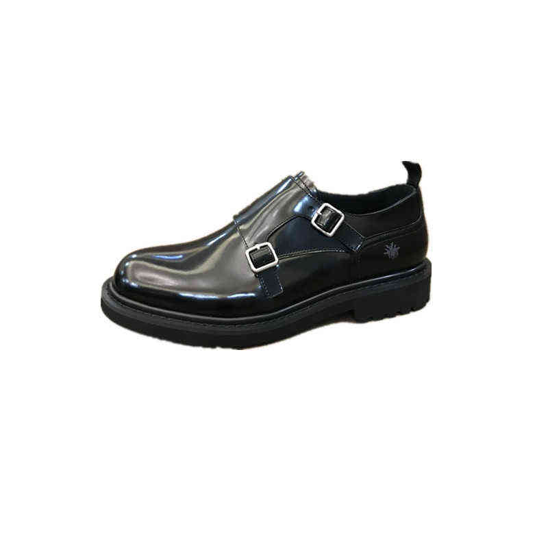 Gentlemen's double breasted leather shoes men's thick soles business and leisure first layer of cowhide open beads and one foot