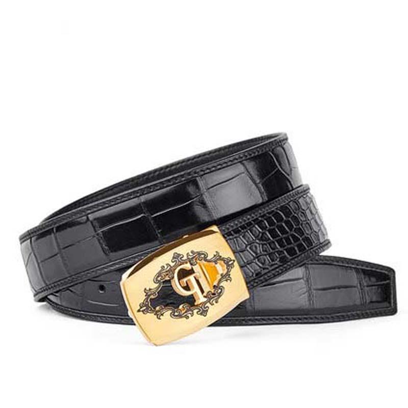 

Belts Gete Thailand Crocodile Belt Male Leisure Personality Smooth Buckle Leather Business Men, Black