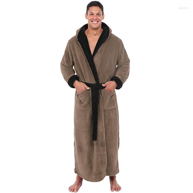 

Men's Sweaters Men's Winter H Lengthened Shawl Bathrobe Home Clothes Hooded Long Sleeved Coat Robe Loungewear Coats Lambs Wool SweaterMe, Khaki